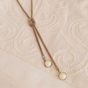 Pearl and Gold Lariat Necklace